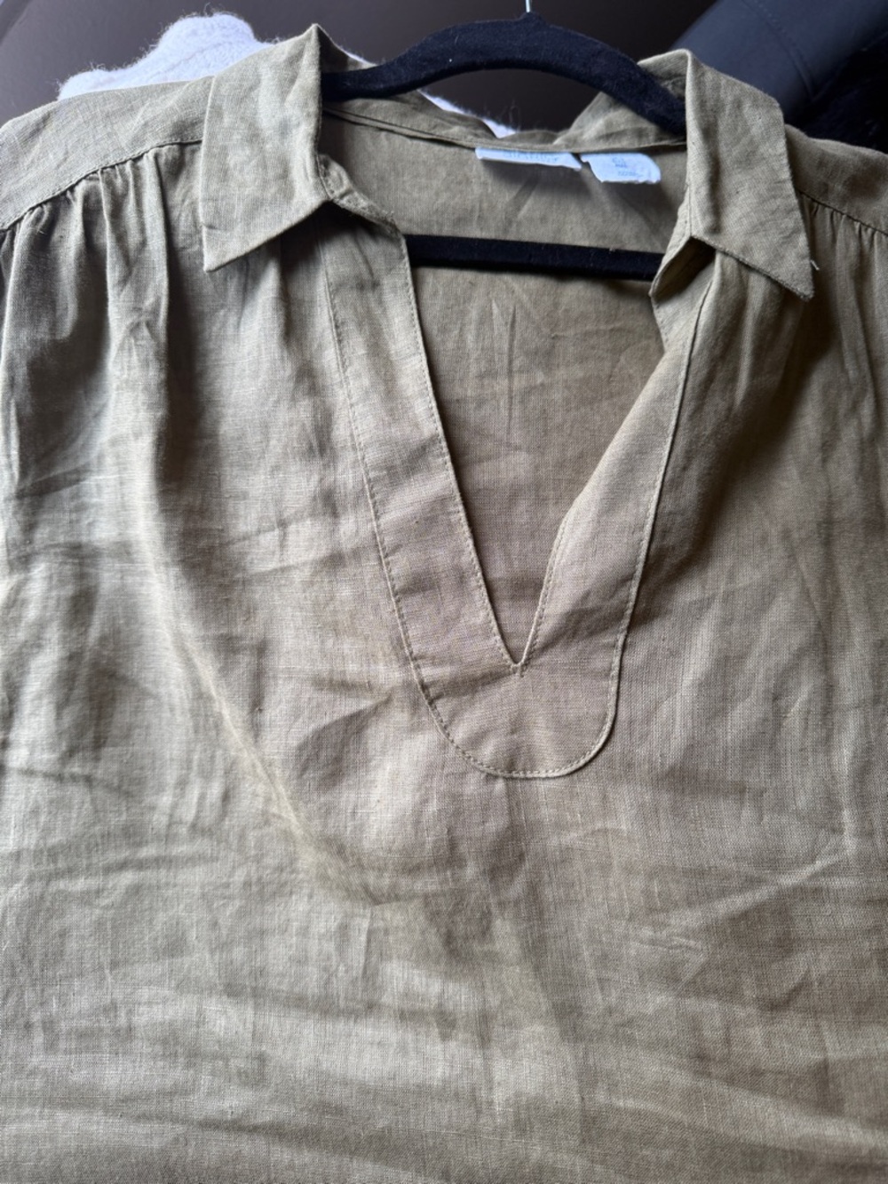 Olive Green Linen Tunic Top - Picture 3 of 3